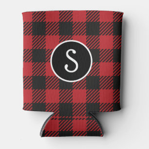 Personalized Red & Black Buffalo Plaid Monogram  Can Cooler
