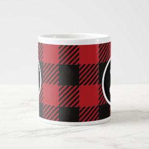 Personalized Red & Black Buffalo Plaid Monogram Large Coffee Mug