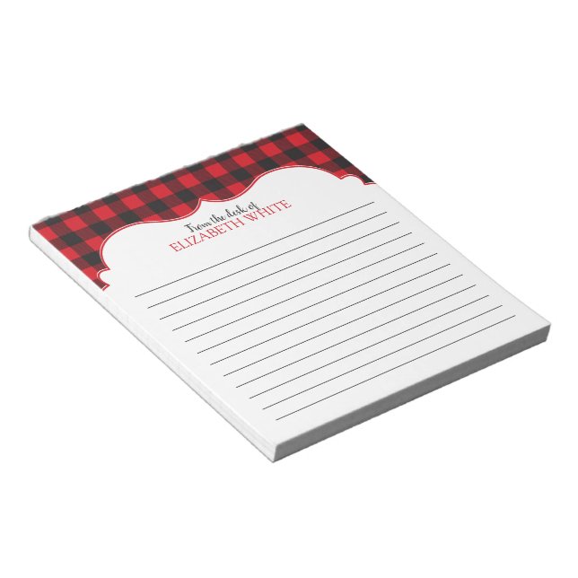Personalized Red Black Buffalo Plaid Pattern Notepad (Angled)