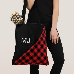 Personalized Red/Black Buffalo Plaid Tote Bag