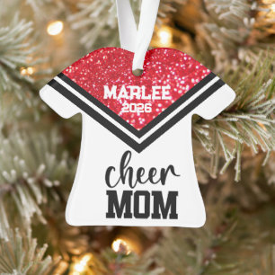 Personalized Red & Black Cheer Mom Ornament 