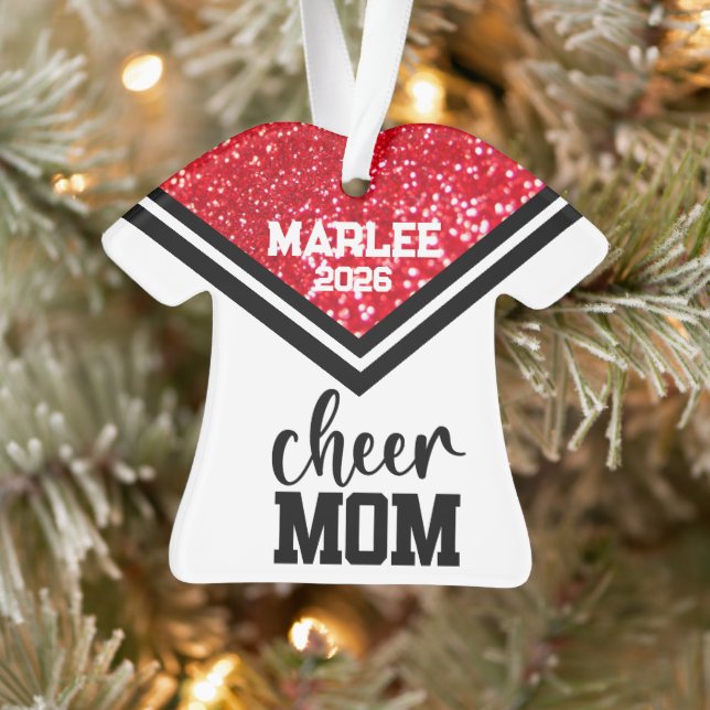 Personalized Red & Black Cheer Mom Ornament  (Tree)