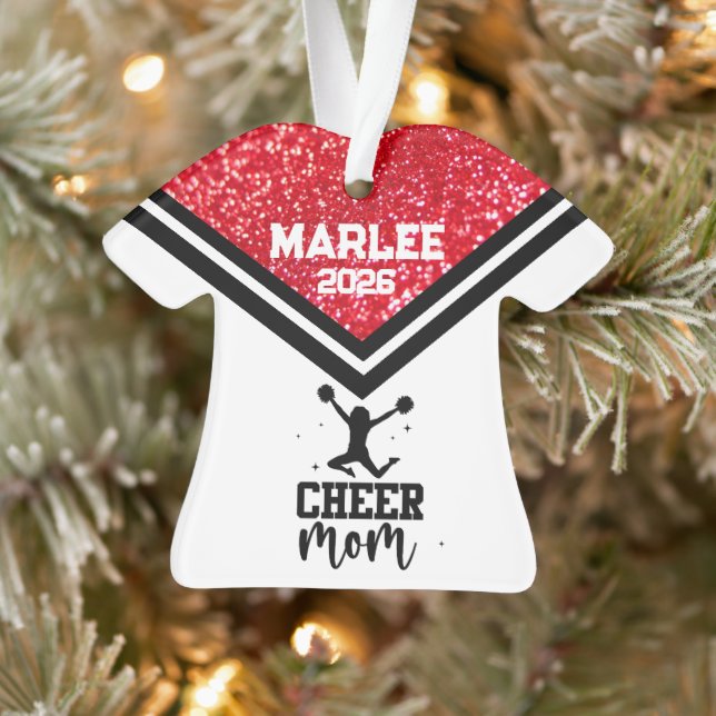 Personalized Red & Black Cheer Mom Ornament  (Tree)