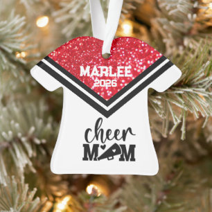 Personalized Red & Black Cheer Mom Ornament 