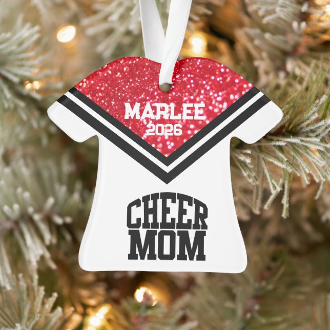 Personalized Red & Black Cheer Mom Ornament  (Tree)