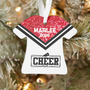 Personalized Red & Black Cheer Mom Ornament 