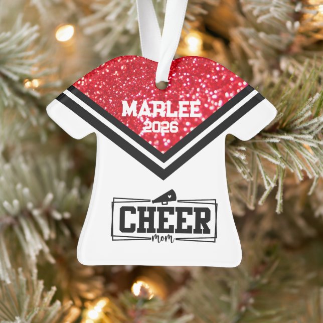 Personalized Red & Black Cheer Mom Ornament  (Tree)