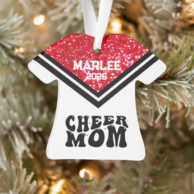Personalized Red & Black Cheer Mom Ornament  (Tree)