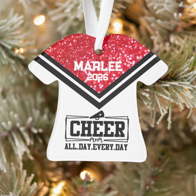 Personalized Red & Black Cheer Mom Ornament  (Tree)