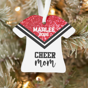 Personalized Red & Black Cheer Mom Ornament 