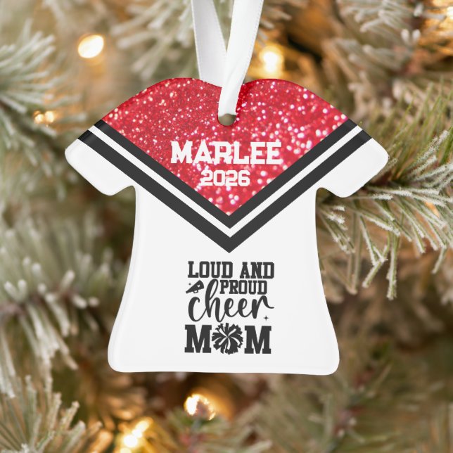 Personalized Red & Black Cheer Mom Ornament  (Tree)