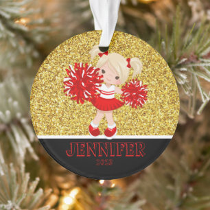 Personalized Red & Black Cheerleading Ornament