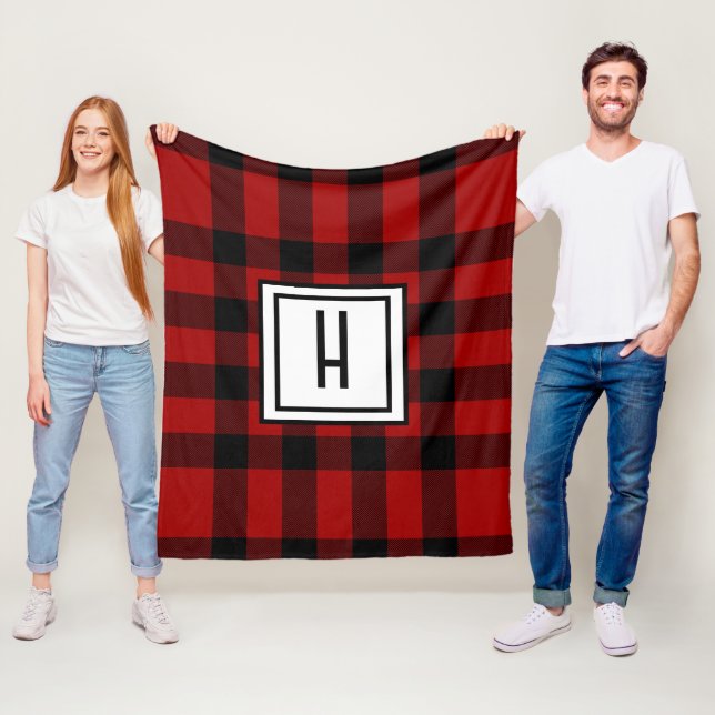 Personalized Red & Black Chequered Fleece Blanket (In Situ)