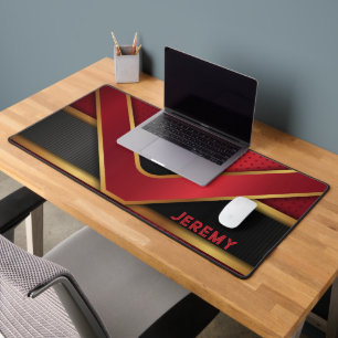 Personalized Red Black Gold Abstract Gaming Desk Mat