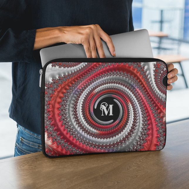Personalized Red Black Gradient Spiral Fractal Laptop Sleeve (Creator Uploaded)