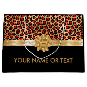 Personalized Red Black Leopard Golden BOW  Large Gift Bag
