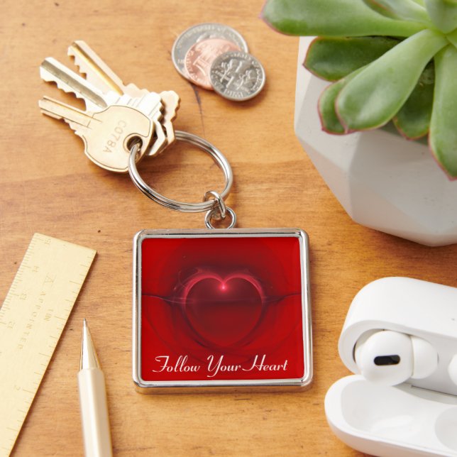 Personalized Red Black Lighted Heart Art  Keychain (Desk)