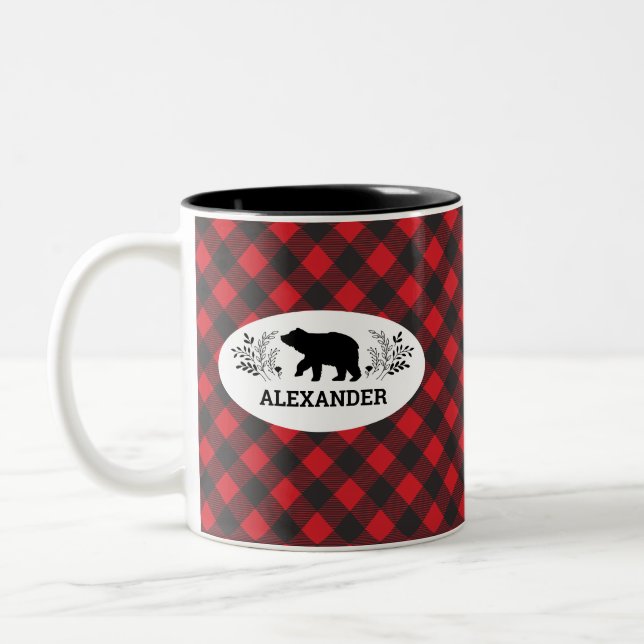 Personalized Red Black Lumberjack Bear Mug (Left)