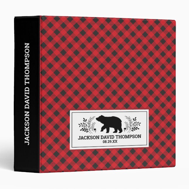 Personalized Red Black Lumberjack Buffalo Plaid Binder (Front/Spine)
