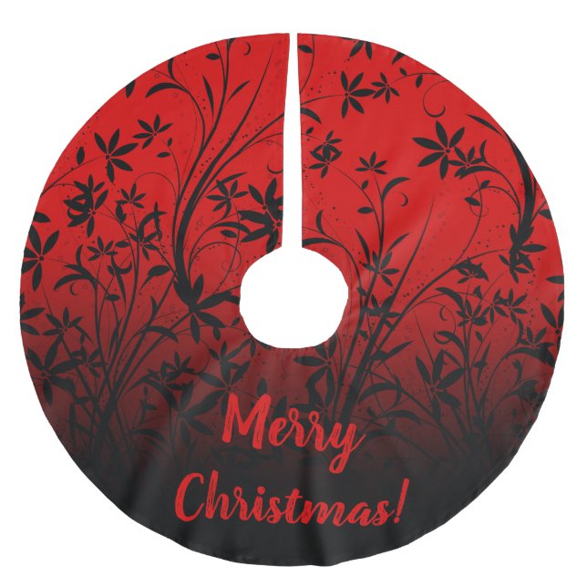 Personalized Red & Black Ombre Floral Brushed Polyester Tree Skirt (Front)