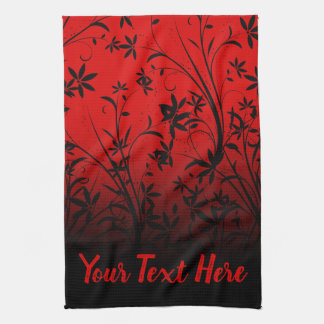 Personalized Red & Black Ombre Floral Kitchen Towel