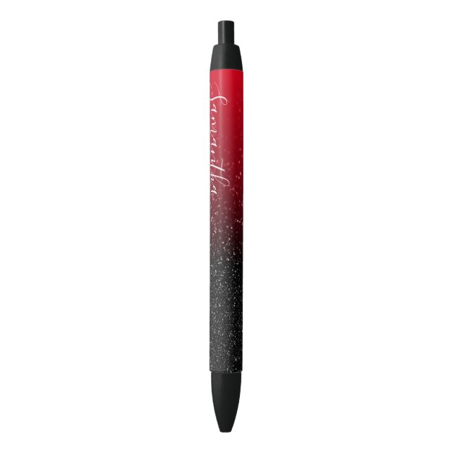 Personalized Red Black Ombre Glitter Black Ink Pen (Front Vertical)