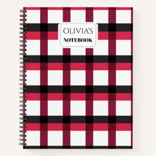 Personalized Red & Black Plaid Spiral Notebook