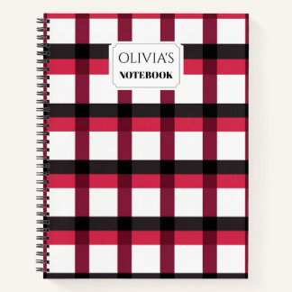 Personalized Red & Black Plaid Spiral Notebook