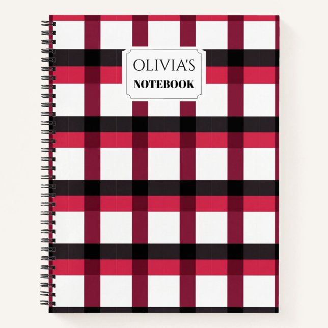 Personalized Red & Black Plaid Spiral Notebook (Front)