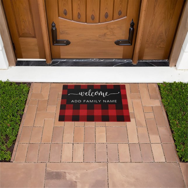  Personalized Red & Black Plaid Welcome Doormat (Outdoor)