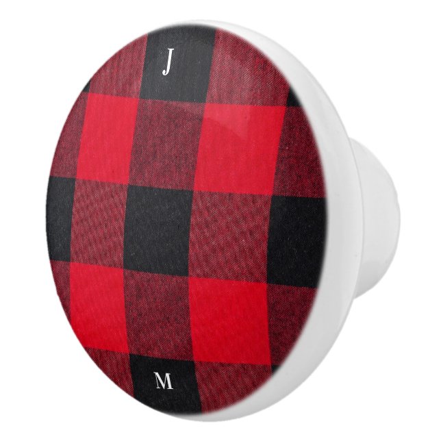 Personalized Red & Black Squares Pattern Ceramic Knob (Right)