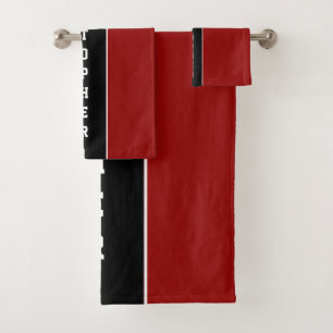 Personalized Red Black Stripe Bath Towel Set