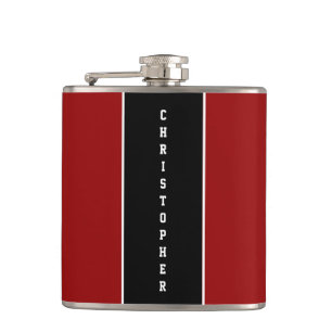 Personalized Red Black Stripe Flask