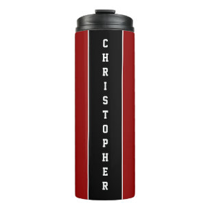 Personalized Red Black Stripe Thermal Tumbler