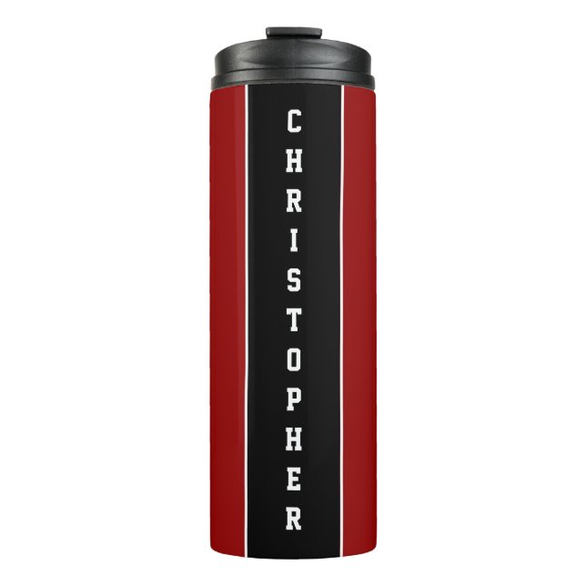 Personalized Red Black Stripe Thermal Tumbler (Front)
