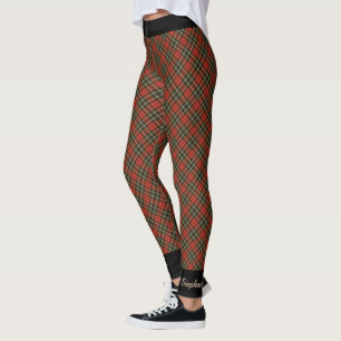 Personalized Red Black Tan Plaid with Black Trim Leggings