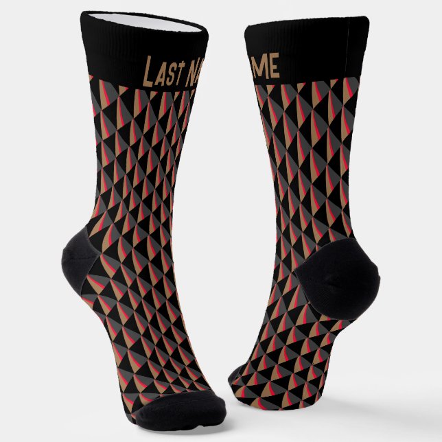 Personalized Red Black White Brown Pattern Socks (Angled)