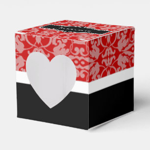 Personalized Red Black & White Damask Heart Box