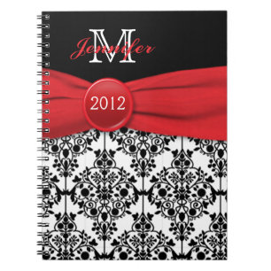 Personalized Red Black White Damask Journal