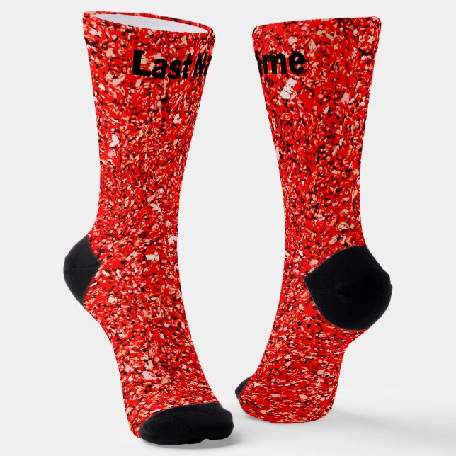 Personalized Red Black White Glitter  Socks (Angled)