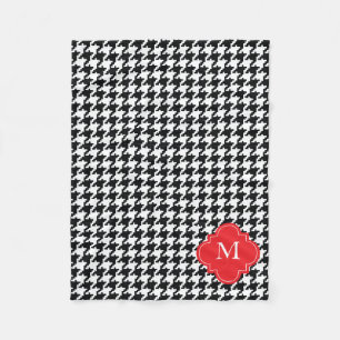 Personalized Red Black White Houndstooth Pattern Fleece Blanket