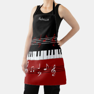 Personalized Red Black White Piano Keys Apron