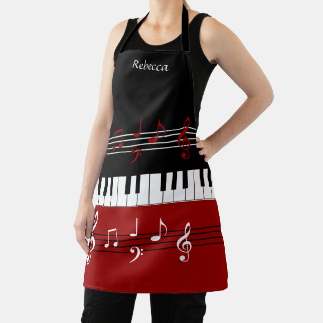 Personalized Red Black White Piano Keys Apron (Insitu)