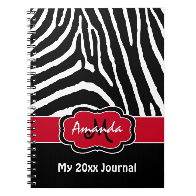 Personalized Red Black White Zebra Stripe Journal (Front)