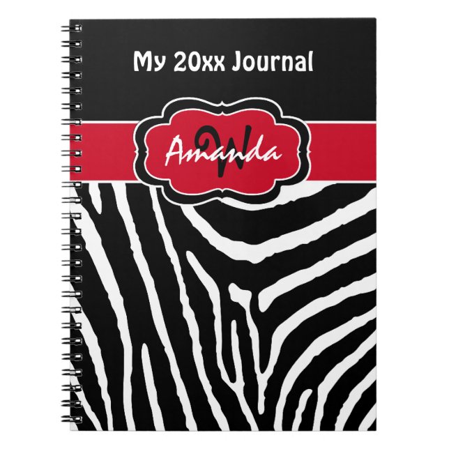 Personalized Red Black White Zebra Stripe Journal (Front)