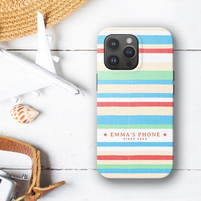 Personalized Red Blue Mint Stripes iPhone Case (Personalized Red Blue Mint Stripes Case-Mate iPhone Case)