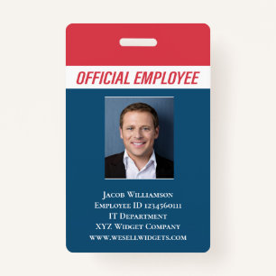 Personalized Red Blue Photo ID Employee Badge
