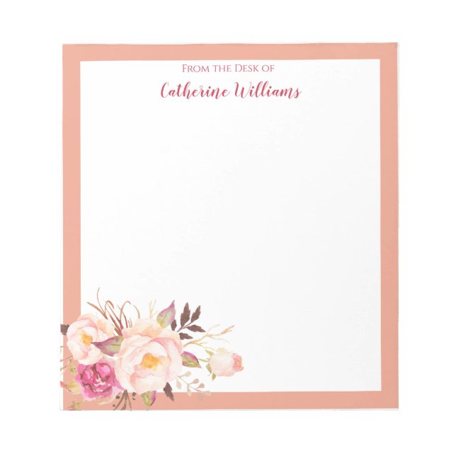 Personalized Red Blush Pink Floral Pastel Notepad (Front)