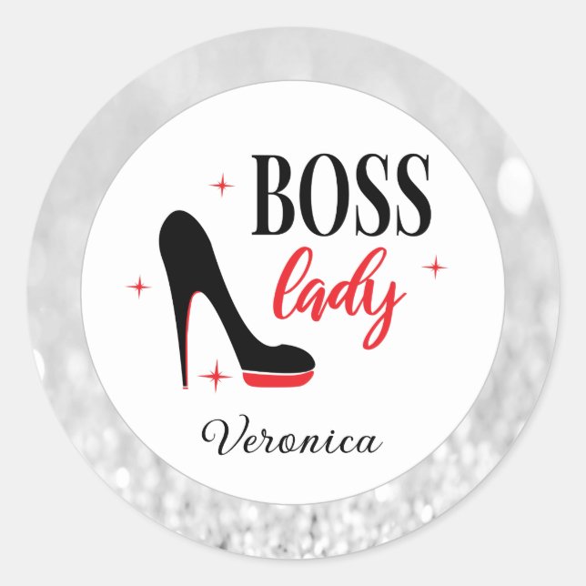 Personalized Red Bottom Stiletto Heel Boss Lady  Classic Round Sticker (Front)