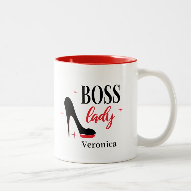 Personalized Red Bottom Stiletto Heel Boss Lady    Two-Tone Coffee Mug (Right)